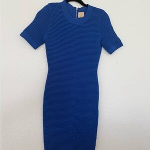 Ronny Kobo Blue Ribbed Knit Bodycon Midi Dress Size S
